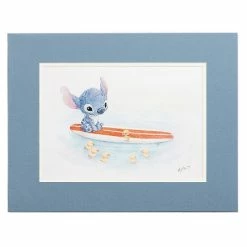 Disney Hanson Art Print - Swimming Lessons - Stitch On Surf Board