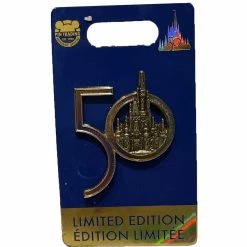 Disney 50th Anniversary Pin - 50th Logo With Cinderella Castle